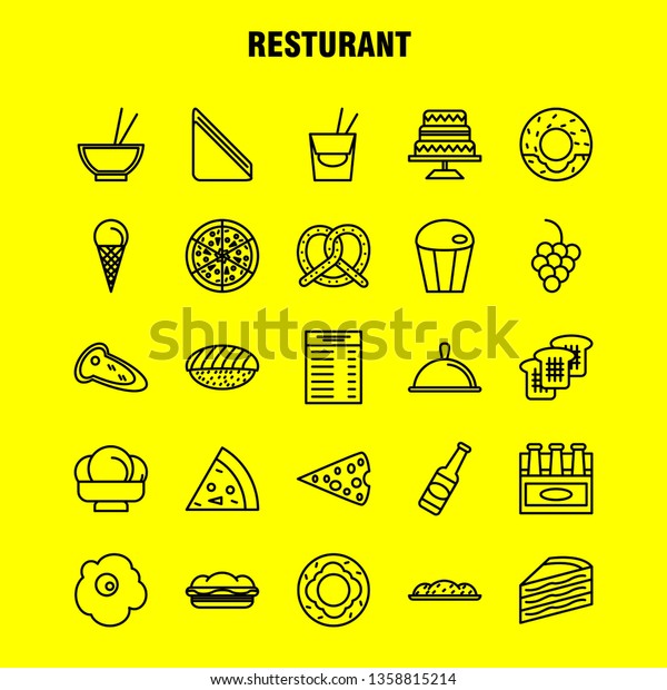 Restaurant  Line Icons Set For\
Infographics, Mobile UX/UI Kit And Print Design. Include: Carrot,\
Food, Vegetable, Meal, Bottle, Food, Meal, Mustard, Eps 10 -\
Vector