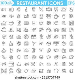 Conjunto de iconos de línea de restaurante Vector e ilustrador
