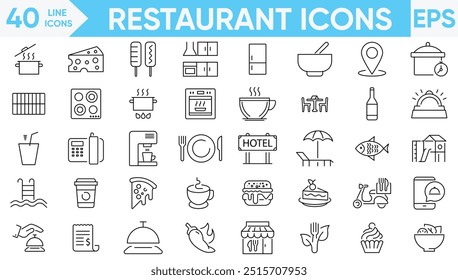 Restaurant line icons vector and illustrator set