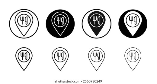 Restaurant location pin icon Flat outline fill set collection