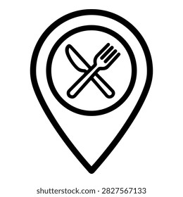Restaurant location pin icon fork and knife symbol