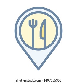 Restaurant location pin icon in outline style