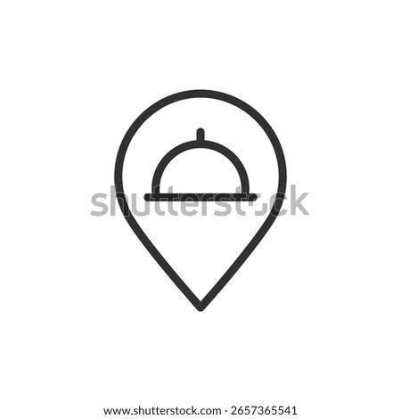 Restaurant location pin, linear icon. Food point on a map. Line with editable stroke.
