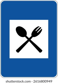Restaurant Location Symbol - Spoon and Fork Crossed Icon on Blue Background