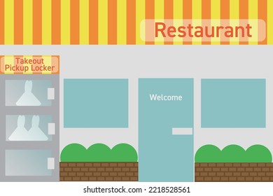 A restaurant with a locker for receiving take-out items that have been ordered