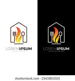 Restaurant logo with barbecue design combination, kitchen icons