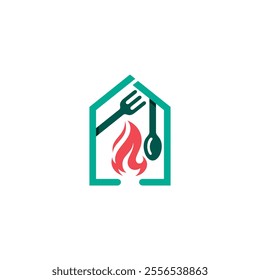 Restaurant logo and barbecue icon simple, kitchen appliances