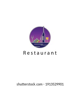 restaurant logo circle, vector illustration with color design, food, drink.