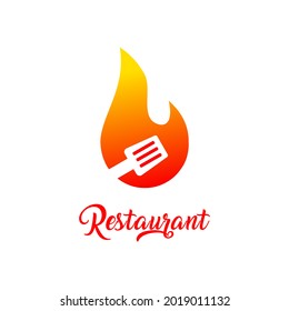 restaurant logo with a combination of fire and spatula objects. online shop logo and husk logo
