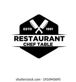Restaurant logo concept butcher knife template vector object for logotype or badge Design. premium retro vintage style Knifes cross inside the triangle silhouette illustration isolated design.	