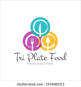 restaurant logo concept, fork spoon on plate simple modern