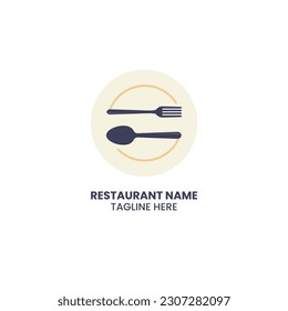Restaurant logo Concept Spoon and Fork and Plate for business
