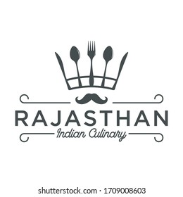 Restaurant Logo, Crown Fork Mustache Indian Food Restaurant Logo Design