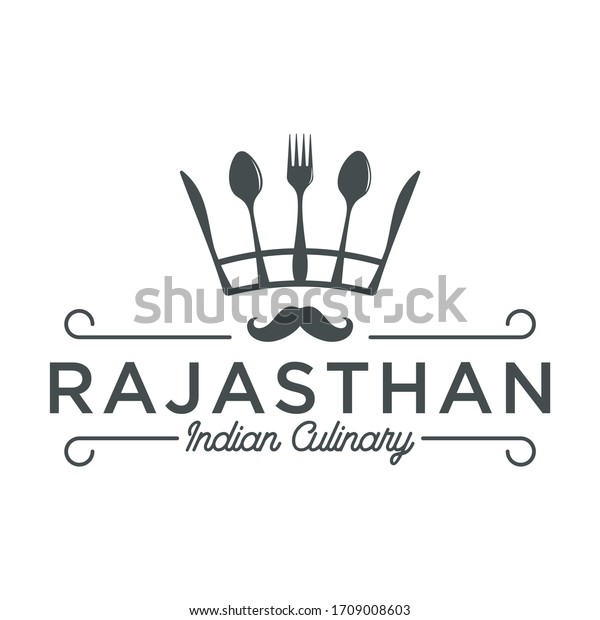 Restaurant Logo Crown Fork Mustache Indian Stock Vector (Royalty Free