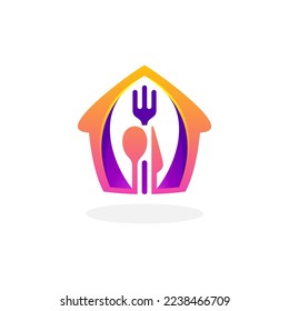 Restaurant logo with cutlery design template, building logo