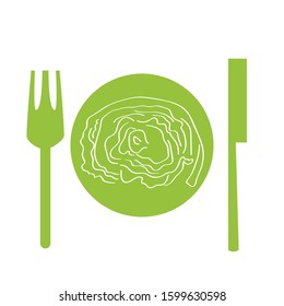 Restaurant logo with cutlery and plate - Vector illustration