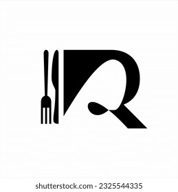 Restaurant logo design. Abstract fork and knife letter R illustration.