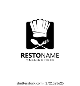 Restaurant logo design combination of chef hat, spoon and fork design illustration