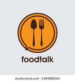 restaurant logo design with a conversation concept. plate shaped like a chat logo. suitable for cafe and restaurant businesses