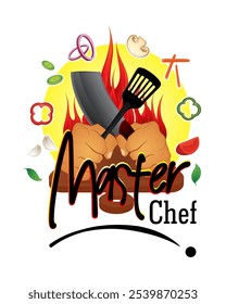 Diseño de logotipo de restaurante, Plantilla de Vector de artículos de cocina, Diseño de logotipo de concepto de chef, Ilustración vectorial de verduras, Diseño de arte de pared de restaurante