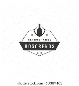 Restaurant Logo Design Element in Vintage Style Badge Retro vector illustration. Wine bottle silhouette.