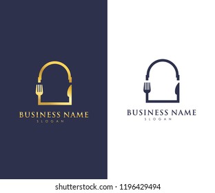 Restaurant Logo Design, Fork and Knife vector template, Luxury gold for food business