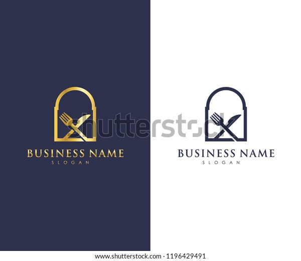 Restaurant Logo Design, Fork and Knife vector\
template, Luxury gold for food\
business