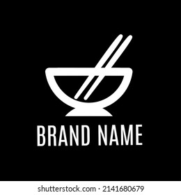 Diseño del logo del restaurante en forma de tazón moderno y palillos