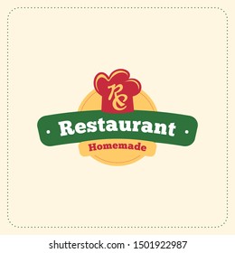 Restaurant Logo Design. Letters RC. Homemade food vector. Chef hat.