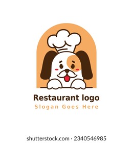 Logo-Design des Restaurants und bunte Maskottchen-Illustration einschließlich Cartoon-cute Chefkoch Teddy und Hut