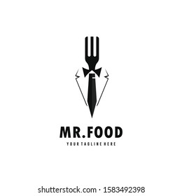 Restaurant logo design, Mr Food  Fork and Tie combination