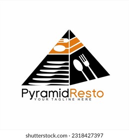 Restaurant logo design with pyramid concept. Illustration of pyramid with spoon, fork and knife.