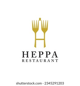 Restaurant Logo Design Template With Fork and Negative Speech Win Bottle.