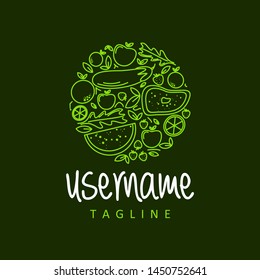 restaurant logo design template . mix food logo design template . green food logo . beverage . vegetaarian healthy food logo