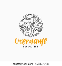restaurant logo design template . mix food logo design template . green food logo . beverage . vegetaarian healthy food logo