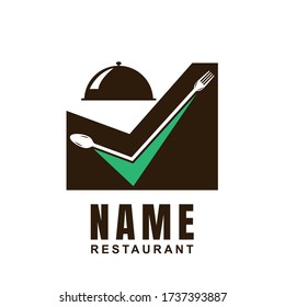 Restaurant logo design template with spoon, fork, and cutlery shape. Minimalist flat icon Cooking culinary concept. Element graphic vector illustration for label catering, chef branding, canteen