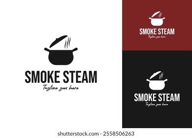 Restaurant logo design template with steam and smoke vector illustration