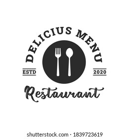 Restaurant logo design with typography, Restaurant logo with spoon and fork icon, Cafe or restaurant emblem