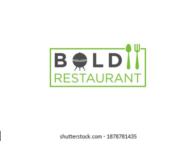 Restaurant logo design utensils element, spoon fork and grill icon minimalist modern brand identity.