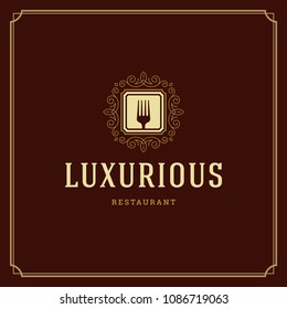 Restaurant logo design vector illustration. Fork silhouette, good for restaurant menu and cafe badge. Vintage typography emblem template.