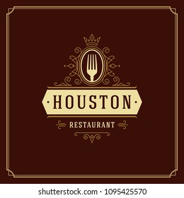 Restaurant logo design vector illustration. Fork silhouette, good for restaurant menu and cafe badge. Vintage typography emblem template.