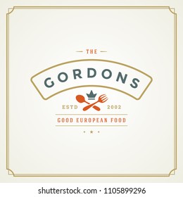 Restaurant logo design vector illustration. Kitchen tools silhouettes, good for restaurant menu and cafe badge. Vintage typography emblem template.