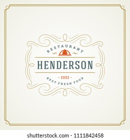 Restaurant logo design vector illustration. Tray silhouette, good for restaurant menu and cafe badge. Vintage typography emblem template.