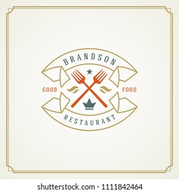 Restaurant logo design vector illustration. Fork silhouette, good for restaurant menu and cafe badge. Vintage typography emblem template.