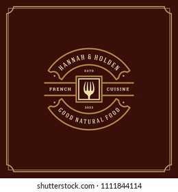 Restaurant logo design vector illustration. Fork silhouette, good for restaurant menu and cafe badge. Vintage typography emblem template.