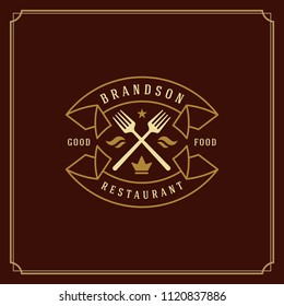 Restaurant logo design vector illustration. Fork silhouette, good for restaurant menu and cafe badge. Vintage typography emblem template.