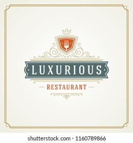 Restaurant logo design vector illustration. Fork silhouette, good for restaurant menu and cafe badge. Vintage typography emblem template.