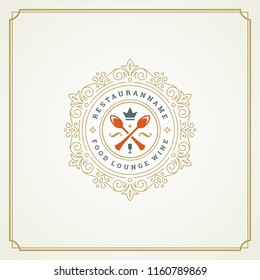 Restaurant logo design vector illustration. Spoon silhouette, good for restaurant menu and cafe badge. Vintage typography emblem template.