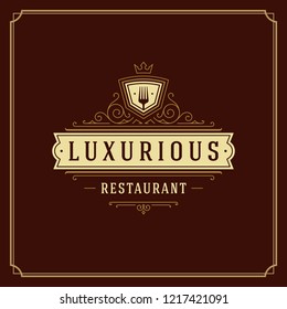 Restaurant logo design vector illustration. Fork silhouette, good for restaurant menu and cafe badge. Vintage typography emblem template.