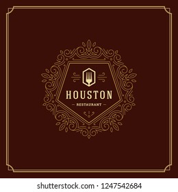 Restaurant logo design vector illustration. Fork silhouette, good for restaurant menu and cafe badge. Vintage typography emblem template.